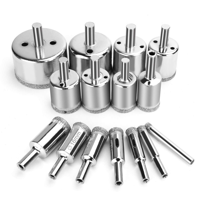 15 Pcs Diamond Drill Bits for Ceramic Diamond Hole Saw Drill Bit Set Kit Premium Glass Drill Bit for BottlesPots Marble Granite Stone Tile Cutting 023 Inch 2 Inch6mm 50mm YLYL