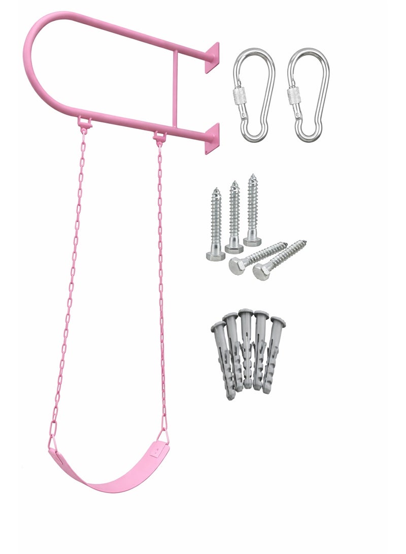 فنز  مقعد ارجوحة متين من فنز بمقاس 60 سم ومزود بقضيب حديدي وسلسلة مغطاة بالبلاستيك وخطافات اطباقية، رائع للملعب والفناء الخلفي وغرفة اللعب، مقعد ارجوحة بديل ومشبك بقفل زنبركي لسهولة التركيب، لون وردي - Image 1