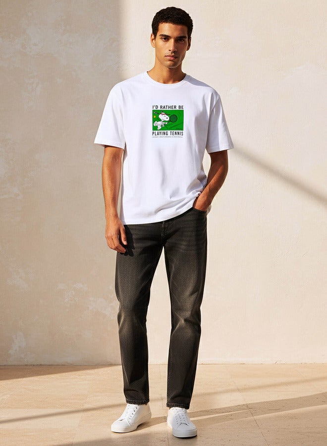 SP Characters Snoopy Print Men Regular Fit Crew Neck Short Sleeves T-shirt - Image 3