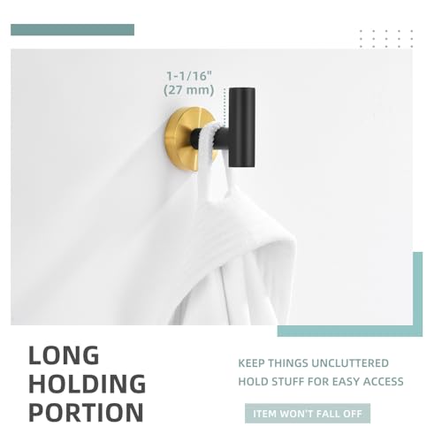 Angle Simple Towel Hook Black & Gold, Stainless Steel Bathroom Towel Holder, Round Clothing Robe Hook Wall Mount - Image 3