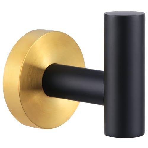 Angle Simple Towel Hook Black & Gold, Stainless Steel Bathroom Towel Holder, Round Clothing Robe Hook Wall Mount - Image 1
