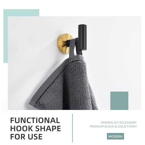 Angle Simple Towel Hook Black & Gold, Stainless Steel Bathroom Towel Holder, Round Clothing Robe Hook Wall Mount - Image 4