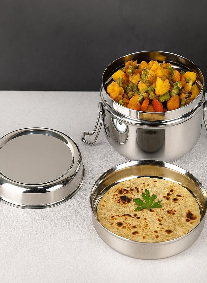 GS KITCHENWARE علبة طعام مكتبية من الفولاذ المقاوم للصدأ من جي إس | علبة غداء سعة 350 مل مع طبق داخلي | تصميم تقليدي، حاوية فولاذية لامعة للمكتب والمنزل، فضي. - Image 5