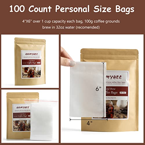 HOMYHEE No Mess Cold Brew Coffee Filters - 100 Count Disposable Fine Mesh Brewing Bags for Concentrate/Iced Coffee Maker, French/Cold Press Kit, Hot Tea in Mason Jar or Pitcher, 4 x 6 Inches - Image 2