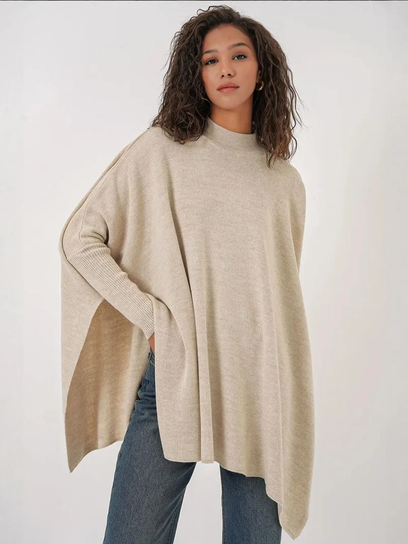 BIG DART BDART Slit Detailed Half Turtleneck Loose Sweater