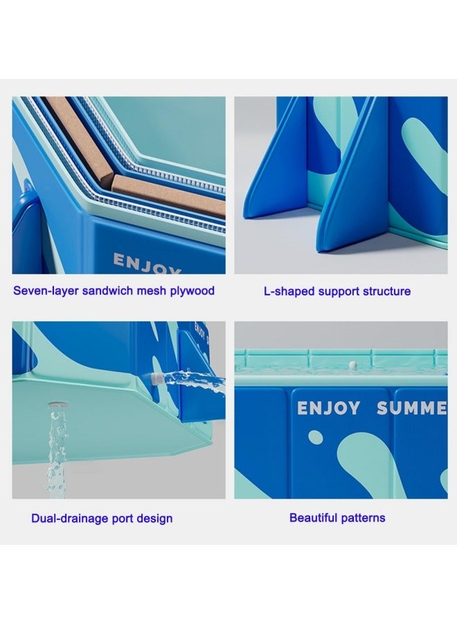 جيجيرو حوض سباحة قابل للطي، حوض سباحة غير قابل للنفخ، حوض سباحة عائلي كبير الحجم، حوض سباحة محمول، للاستخدام الداخلي والخارجي والحديقة وحفلات المياه الصيفية، يوفر حلقة سباحة (220 * 150 * 50 سم) - Image 3
