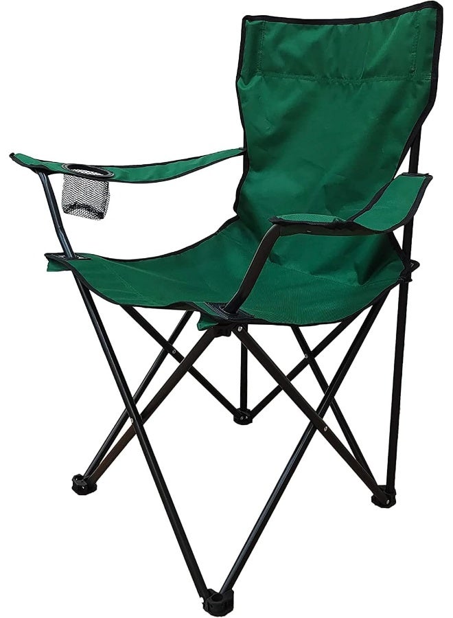 GO2CAMPS Alsaqer Foldable Heavy-Duty Camping Chair with Armrests, Cup Holder & Carry Bag – Green - Image 1