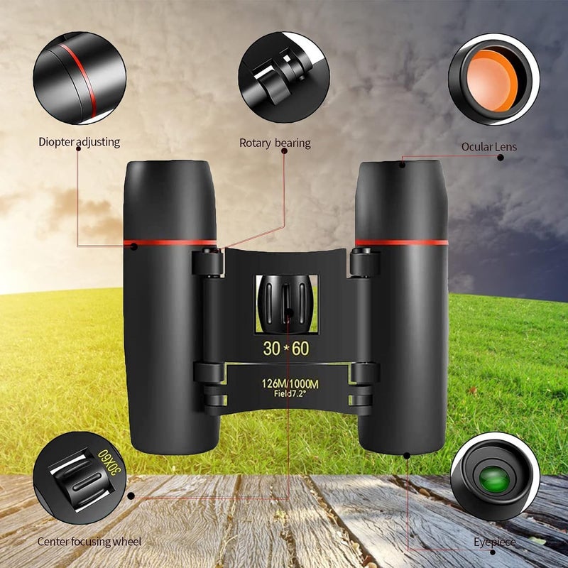 Lukzer 30x60 HD Compact Binoculars for Bird Watching, Travel & Stargazing – Waterproof Foldable Dual Focus Telescope with Prism Lens for Hunting, Camping, Sports – Pocket Size with Carry Case - Image 4