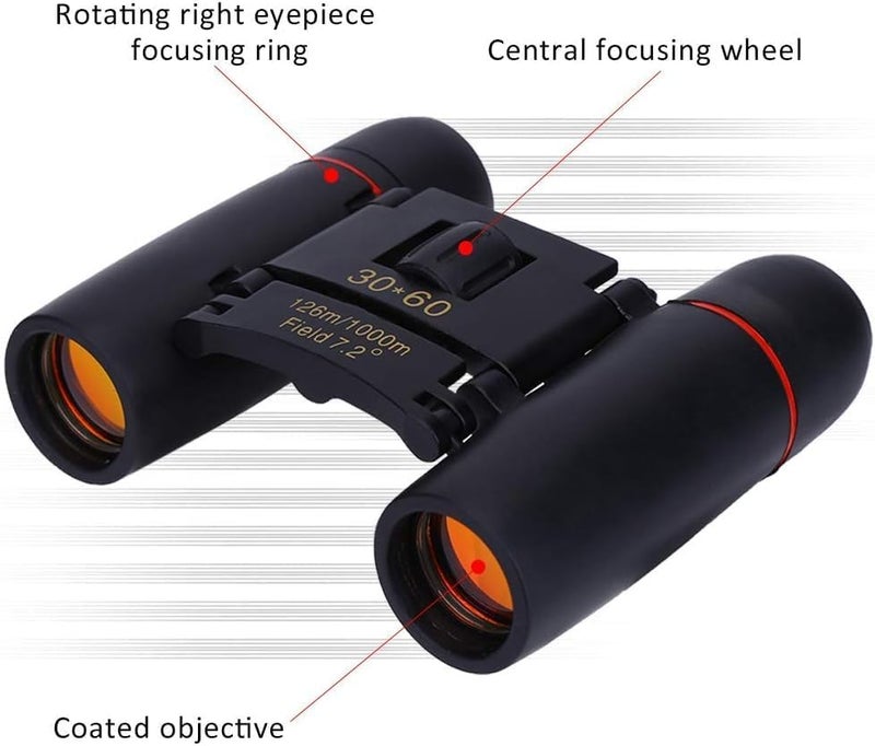 Lukzer 30x60 HD Compact Binoculars for Bird Watching, Travel & Stargazing – Waterproof Foldable Dual Focus Telescope with Prism Lens for Hunting, Camping, Sports – Pocket Size with Carry Case - Image 2