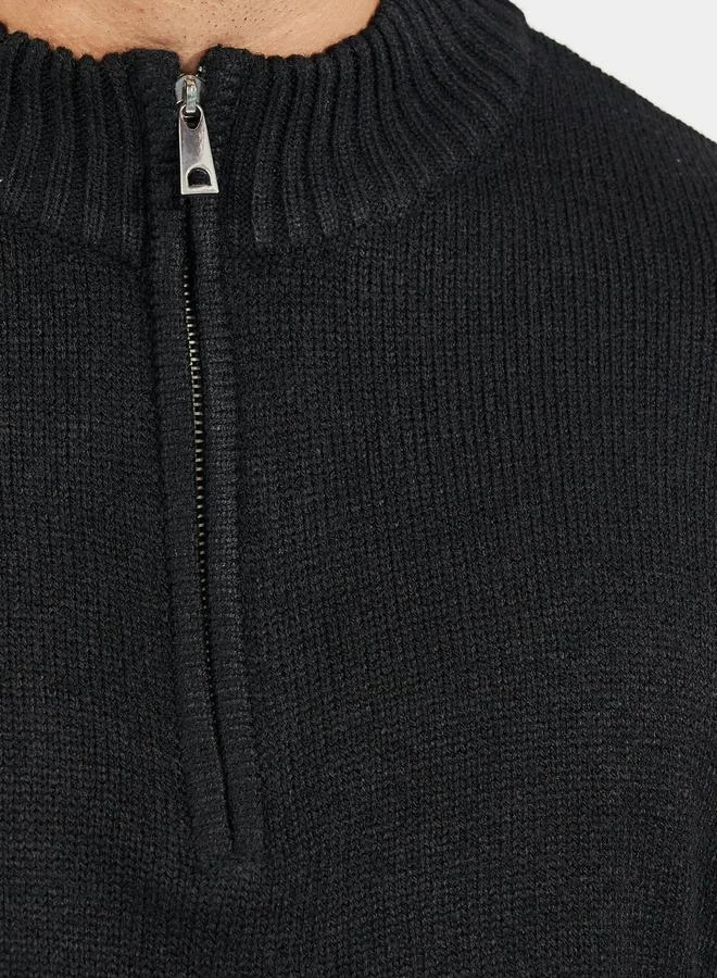 Styli Relaxed Fit Quarter Zip Up Lightweight Sweater