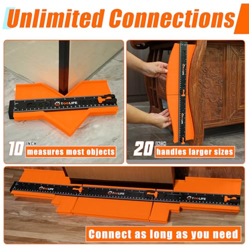 TOOLIFE Connectable Contour Gauge 20 Inch with Lock, Profile Gauge Shape Duplicator Tool, Dual Scale Outline Measuring Tool for Flooring, Tile, Laminate, Woodworking, Carpentry - Image 5