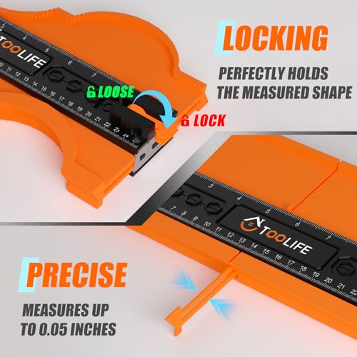 TOOLIFE Connectable Contour Gauge 20 Inch with Lock, Profile Gauge Shape Duplicator Tool, Dual Scale Outline Measuring Tool for Flooring, Tile, Laminate, Woodworking, Carpentry - Image 2