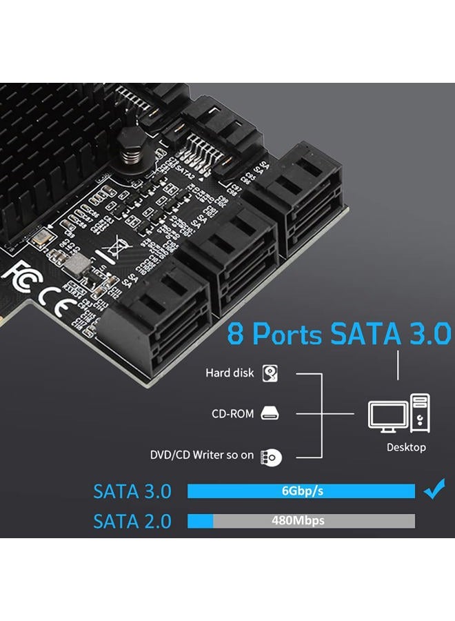 Heayzoki 8 Ports PCI-E to SATA 3.0 Card,PCI Express PCI-e Expansion Card,PCI-E to SATA3.0 Controller Expansion Board,for Windows 7/8/XP/10,with Driver Disc,Semi-High Baffle - Image 4