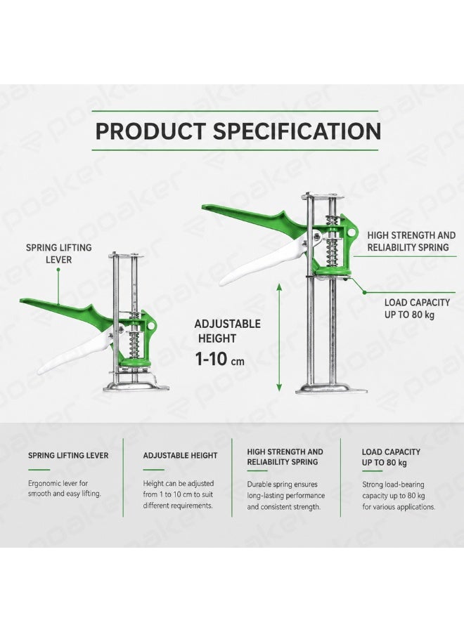 Poaker Arm Tool Lifter 80kg, Multifunctional Wall Tile & Cabinet Jack Lift, Height Adjustable 1-10cm, Furniture Door Panel Installer, Heavy Duty Hand Lifting Tool for DIY & Professional Use - Image 2