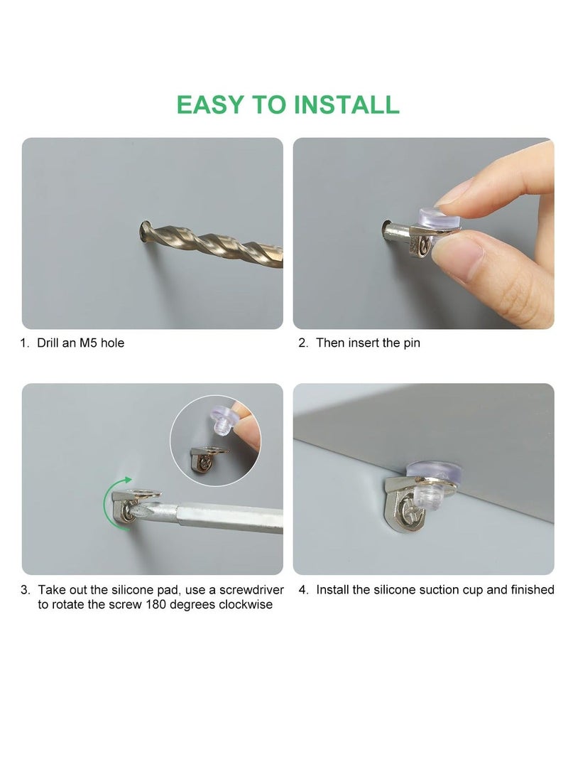 Generic 30 Pack Shelf Pegs Pins with Silicone Suction Cups 1/5 Inch 5mm Metal Pins Premium Zinc Alloy Material Unique Design Easy to Install  for Adjustable Wood and Glass Shelving Hold Nickel  - Image 5