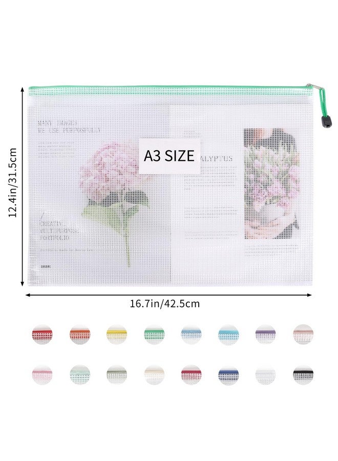 EOOUT 16Pcs 16.7X12.4Inch Mesh Zipper Pouch A3 Zipper Bags Board Game Storage With Labels, Plastic Zip File Folders In 16 Colors, Zipper Bags For Organizing School Document Puzzles Office Supplies  - Image 2