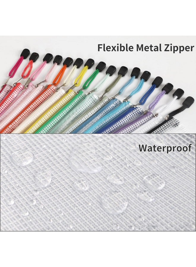 EOOUT 16Pcs 16.7X12.4Inch Mesh Zipper Pouch A3 Zipper Bags Board Game Storage With Labels, Plastic Zip File Folders In 16 Colors, Zipper Bags For Organizing School Document Puzzles Office Supplies  - Image 4