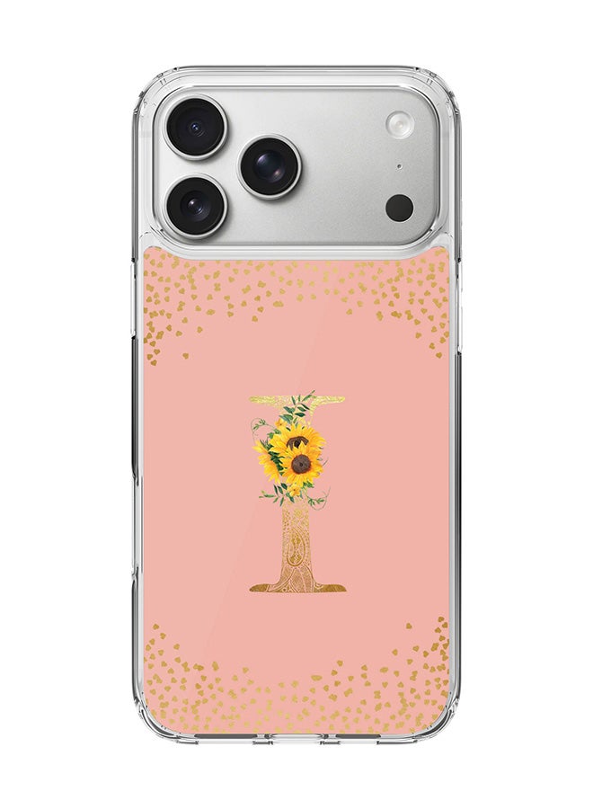 Stylizedd Classic Clear MagSafe Case for iPhone 17 Pro Max , Hybrid Soft Case Flexible Edges Anti Drop TPU PC Gel Thin Transparent Cover [ Designed for iPhone 17 Pro Max ] - Custom Monogram Initial Letter Floral Pattern Alphabet - I  (Rose Pink )