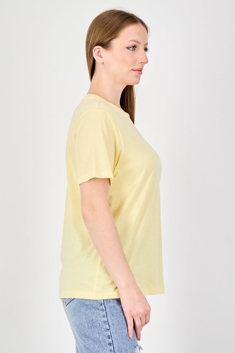 ONLY Women Crew Neck Graphic Print Short Sleeve Top, Yellow - Image 4