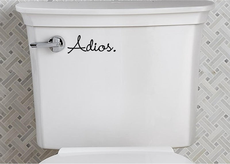 Epic Designs Bathroom Toilet Sticker Decal  Adios Flush Toilet  Funny Fun Home Decor