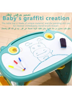 اكسيسن طقم طاولة وكرسي للأطفال، يمكن الكتابة على الطاولة ويمكن رفع الارتفاع وخفضه، للأطفال من سن 3-8 سنوات، يتضمن قلم ألوان مائية وممحاة سبورة سوداء، كمكتب دراسة للأطفال، مكتب رسم، مكتب طعام للأطفال  - Image 3
