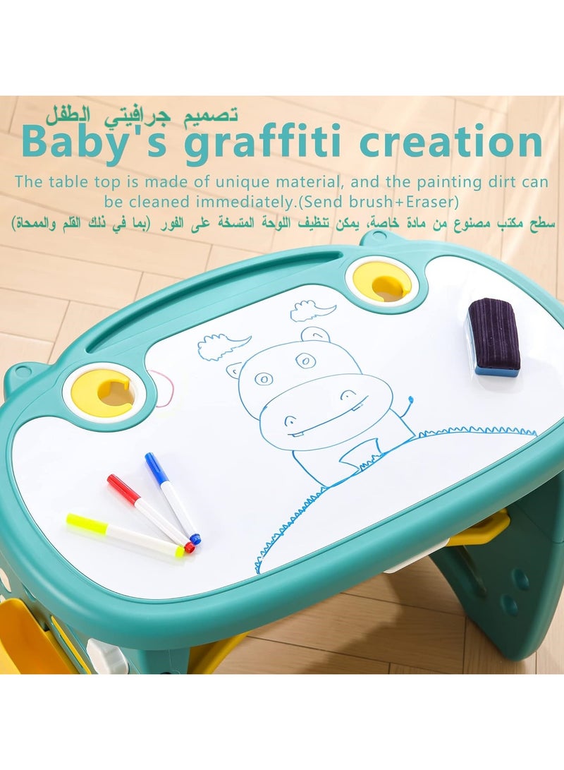 XICEN Kids Table and Chair Set, The Table Can Be Graffiti and The Height Can Be Raised and Lowered, for Children Age 3-8,  Includes Watercolor Pen and Blackboard Eraser,  as kids study desk,  painting desk, kids dinning desk - Image 3