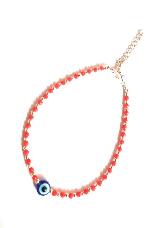 Jyokrish Handmade German Metal Red-silver Beads blue evil eye chain anklet For Women | girls | Nazariya |Payal | Nazar Battu | Pair of 1 - Image 3