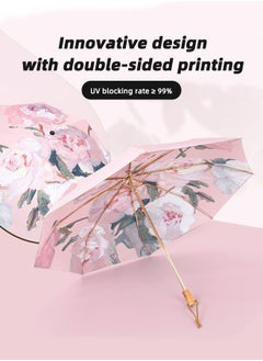 Joychic Women Fashion Floral Printing Anti-UV Sun Parasol Rain Proof Tri-fold Umbrella with Wooden Handle Multicolor  - Image 2