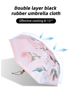 Joychic Women Fashion Floral Printing Anti-UV Sun Parasol Rain Proof Tri-fold Umbrella with Wooden Handle Multicolor  - Image 4