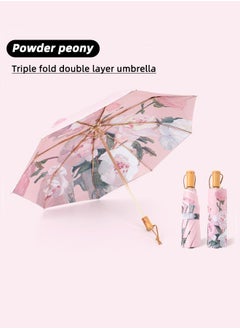 Joychic Women Fashion Floral Printing Anti-UV Sun Parasol Rain Proof Tri-fold Umbrella with Wooden Handle Multicolor  - Image 3