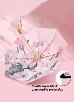 Joychic Women Fashion Floral Printing Anti-UV Sun Parasol Rain Proof Tri-fold Umbrella with Wooden Handle Multicolor  - Image 5