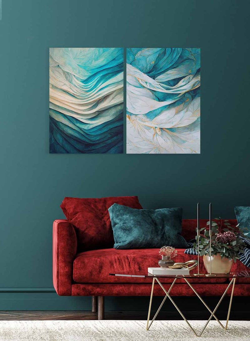 LOWHA Set of 2 Framed Canvas Wall Arts Stretched Over Wooden Frame, Flowers Lines Abstracs Paintings, For Home, Living Room, Office Décor  - Image 1