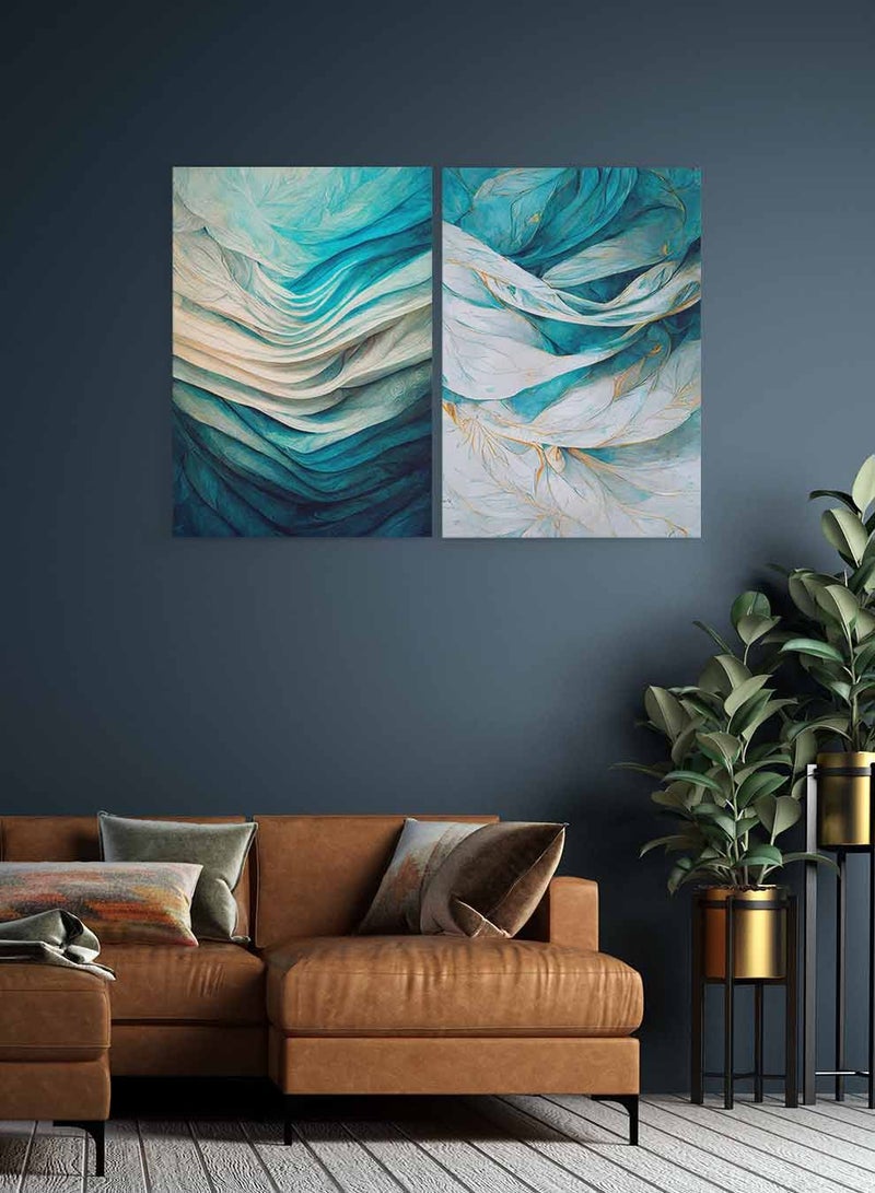 LOWHA Set of 2 Framed Canvas Wall Arts Stretched Over Wooden Frame, Flowers Lines Abstracs Paintings, For Home, Living Room, Office Décor  - Image 2