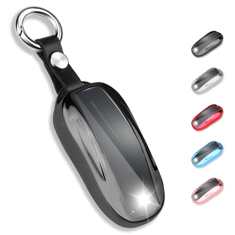 QBUC for Tesla Key Fob Cover with Keychain Soft TPU Protection Case Compatible with Tesla Model X Black