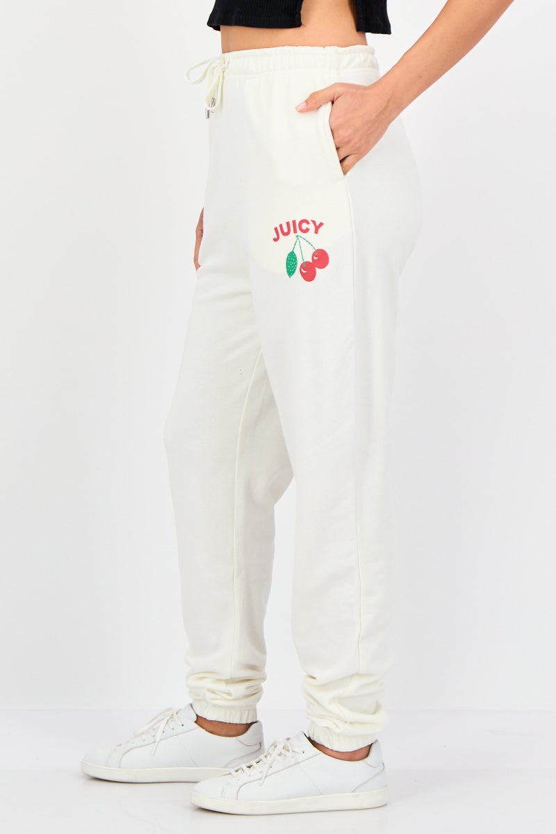 Juicy Couture Women Regular Fit Graphic Print Jogger Pants, White - Image 2