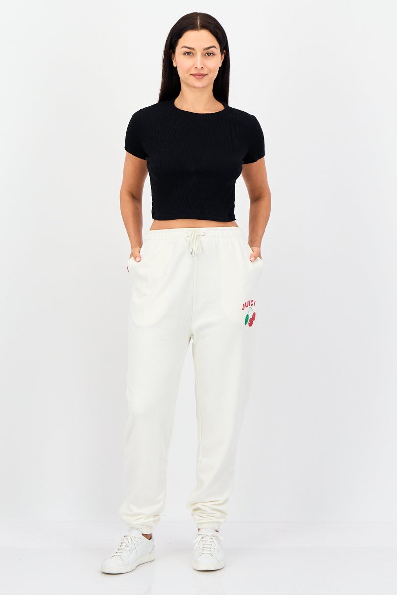 Juicy Couture Women Regular Fit Graphic Print Jogger Pants, White - Image 4