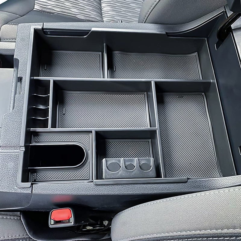 TACOBRO Center Console Organizer Compatible with 2014-2017 2018 2019 2020 2021 Tundra Accessories, Crewmax Interior Armrest Underseat Storage Box- Full-coverage Insert Tray, Black Trim - Image 5