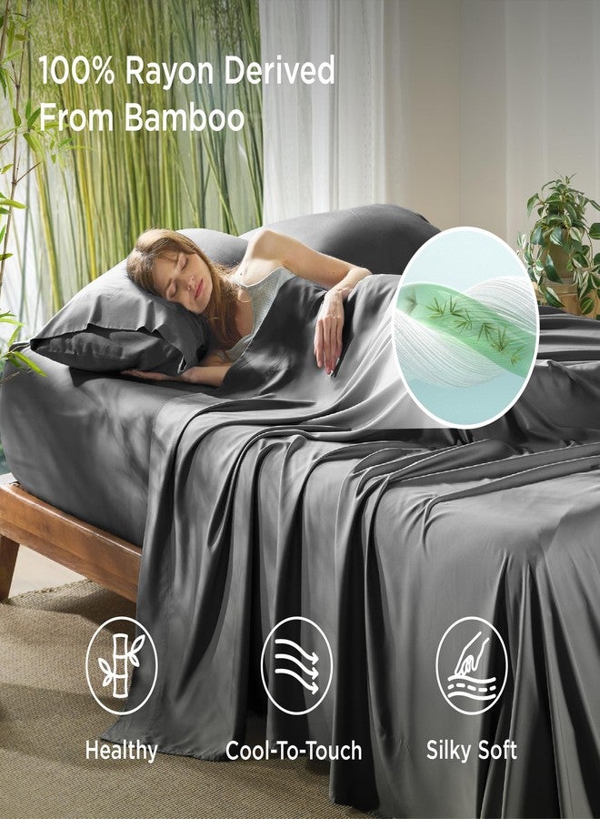 بيد شور ملاءات سرير Bedsure كاملة الحجم، ملاءات تبريد، مصنوعة من رايون مشتق من الخيزران، ناعمة ومسامية، جيب عميق يصل إلى 16 بوصة، مفروشات فاخرة حريرية مثالية لمن يعانون من الحرارة أثناء النوم، رمادي - Image 3