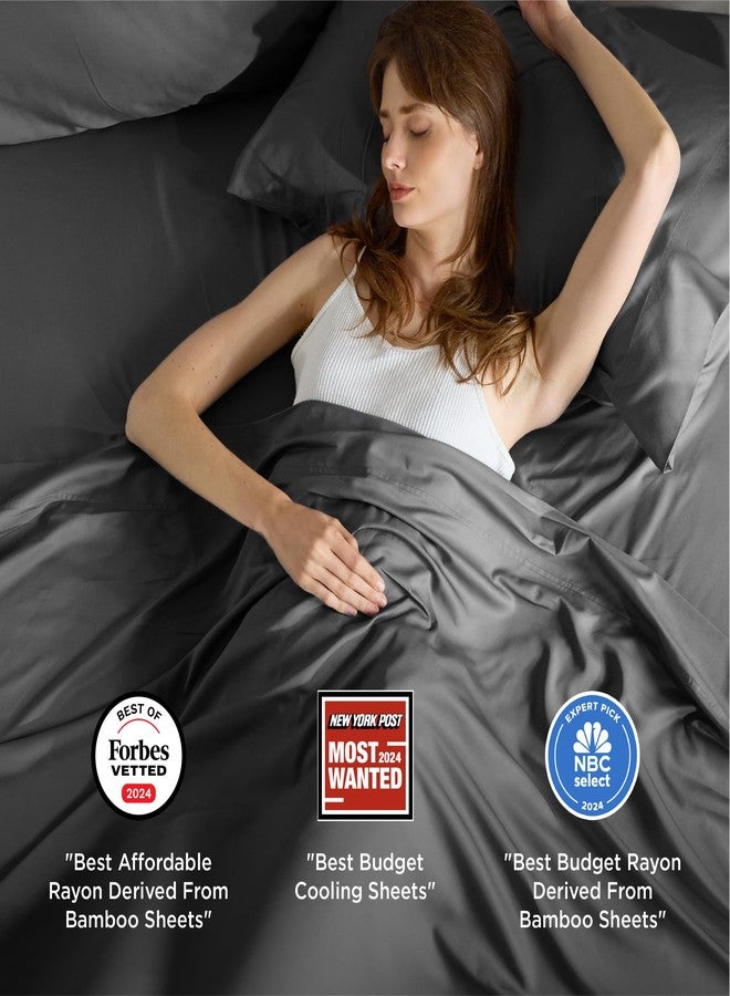 بيد شور ملاءات سرير Bedsure كاملة الحجم، ملاءات تبريد، مصنوعة من رايون مشتق من الخيزران، ناعمة ومسامية، جيب عميق يصل إلى 16 بوصة، مفروشات فاخرة حريرية مثالية لمن يعانون من الحرارة أثناء النوم، رمادي - Image 2