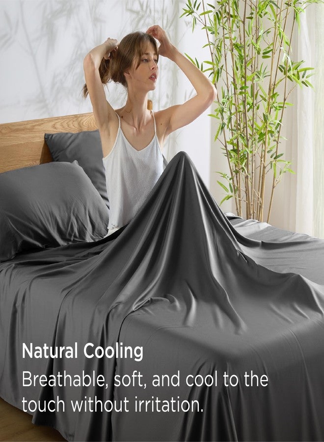 بيد شور ملاءات سرير Bedsure كاملة الحجم، ملاءات تبريد، مصنوعة من رايون مشتق من الخيزران، ناعمة ومسامية، جيب عميق يصل إلى 16 بوصة، مفروشات فاخرة حريرية مثالية لمن يعانون من الحرارة أثناء النوم، رمادي - Image 4