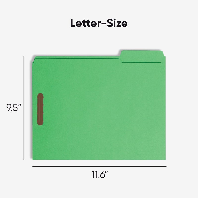 Smead Fastener File Folders, 50 Count, Green, Reinforced 1/3-Cut Tabs, 2 Fasteners, Letter Size (12140) - Image 3