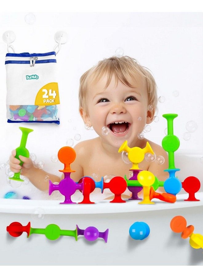 BUNMO - Suction Bath Toys 24Pcs ; Connect Build Create ; No Mold Bath Toy ; Hours Of Fun & Creativity ; Stimulating & Addictive Sensory Suction Toy ; No Hole Bath Toy ; Mold Free Bath Toys - Image 1
