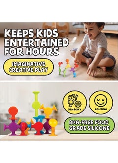 BUNMO Suction Bath Toys 24Pcs ; Connect Build Create ; No Mold Bath Toy ; Hours Of Fun & Creativity ; Stimulating & Addictive Sensory Suction Toy ; No Hole Bath Toy ; Mold Free Bath Toys  - Image 4