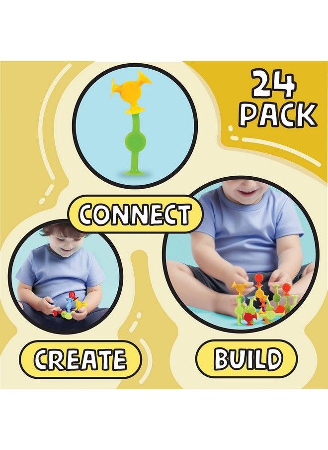 BUNMO - Suction Bath Toys 24Pcs ; Connect Build Create ; No Mold Bath Toy ; Hours Of Fun & Creativity ; Stimulating & Addictive Sensory Suction Toy ; No Hole Bath Toy ; Mold Free Bath Toys - Image 1