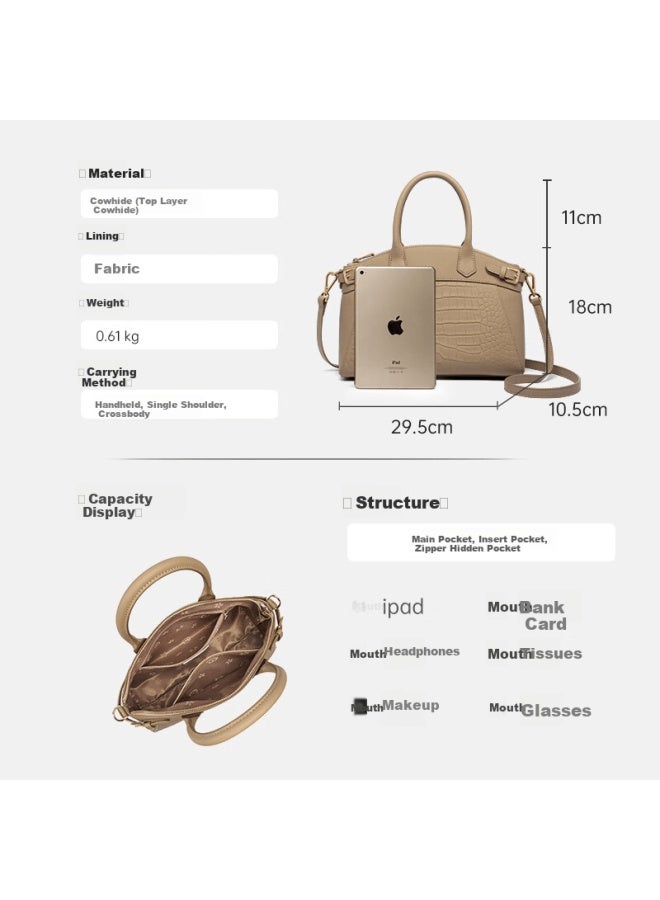Zooler Women's Handbag New Style Bag With Crocodile Texture Cowhide Leather Tote Bag Ladies Purse Birthday Mother's Day Gift For Mom