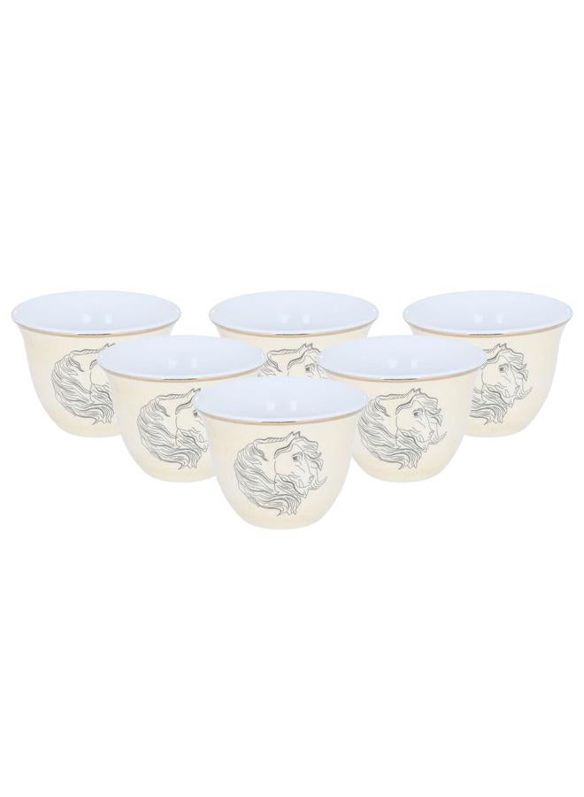 Alsaif Arabic Coffee Cups Set 12 Pieces 90 Ml Black Horse Head Pattern Beige - Image 1