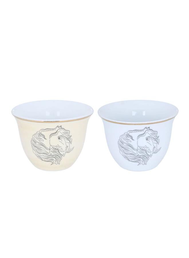 Alsaif Arabic Coffee Cups Set 12 Pieces 90 Ml Black Horse Head Pattern Beige - Image 3