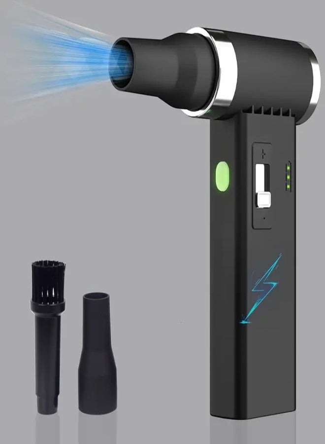 ارواق منفاخ هواء كهربائي عالي السرعة ١١٠٠٠٠ دورة في الدقيقة - منفاخ هواء مضغوط لاسلكي وقابل لإعادة الشحن | سرعة قابلة للتعديل من ٠ إلى ١٠٠٪ لتنظيف لوحة المفاتيح والكمبيوتر والسيارة والمنزل، لون أسود - Image 1