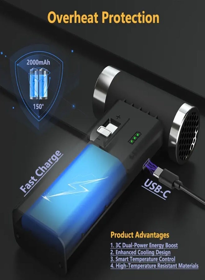 ارواق منفاخ هواء كهربائي عالي السرعة ١١٠٠٠٠ دورة في الدقيقة - منفاخ هواء مضغوط لاسلكي وقابل لإعادة الشحن | سرعة قابلة للتعديل من ٠ إلى ١٠٠٪ لتنظيف لوحة المفاتيح والكمبيوتر والسيارة والمنزل، لون أسود - Image 5