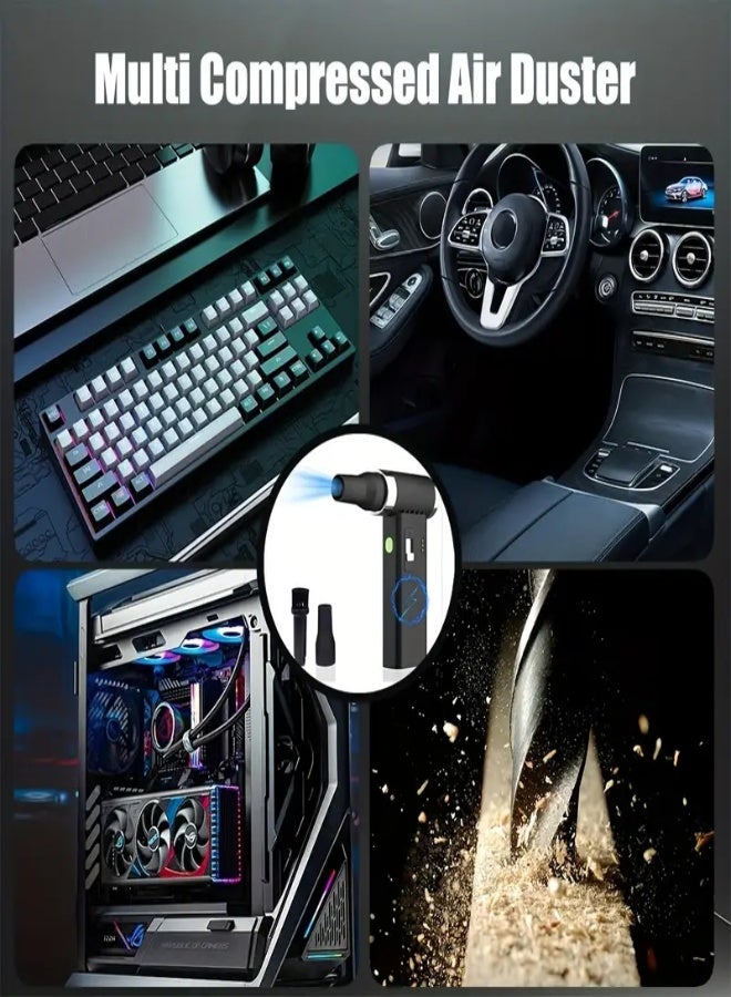 ارواق منفاخ هواء كهربائي عالي السرعة ١١٠٠٠٠ دورة في الدقيقة - منفاخ هواء مضغوط لاسلكي وقابل لإعادة الشحن | سرعة قابلة للتعديل من ٠ إلى ١٠٠٪ لتنظيف لوحة المفاتيح والكمبيوتر والسيارة والمنزل، لون أسود - Image 3